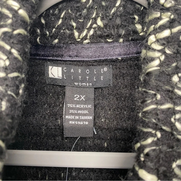 NWT Carole Little Woman Jacket Woven Black Acrylic Wool Blend 2X 3/4 Sleeve - Picture 4 of 8